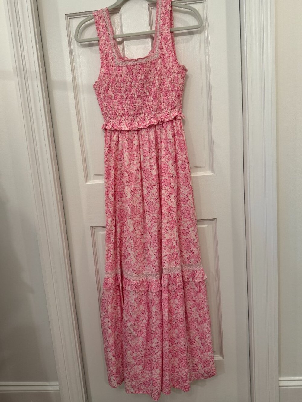 Loveshack Fancy long pink smocked summer dress